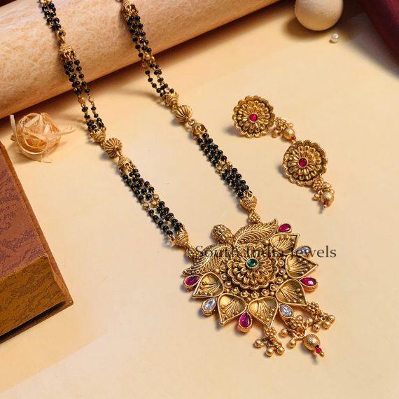 Amazing Black Beaded & Antique Long South Indian Mangalsutra & With Pair of Earrings