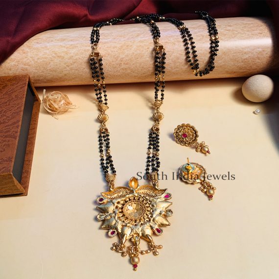 Amazing Black Beaded & Antique Long South Indian Mangalsutra & With Pair of Earrings