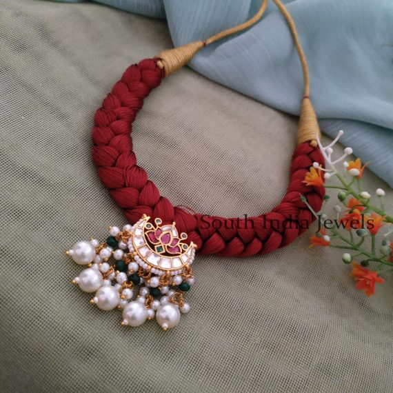 Amazing Ruby Thread Jadau Necklace Set
