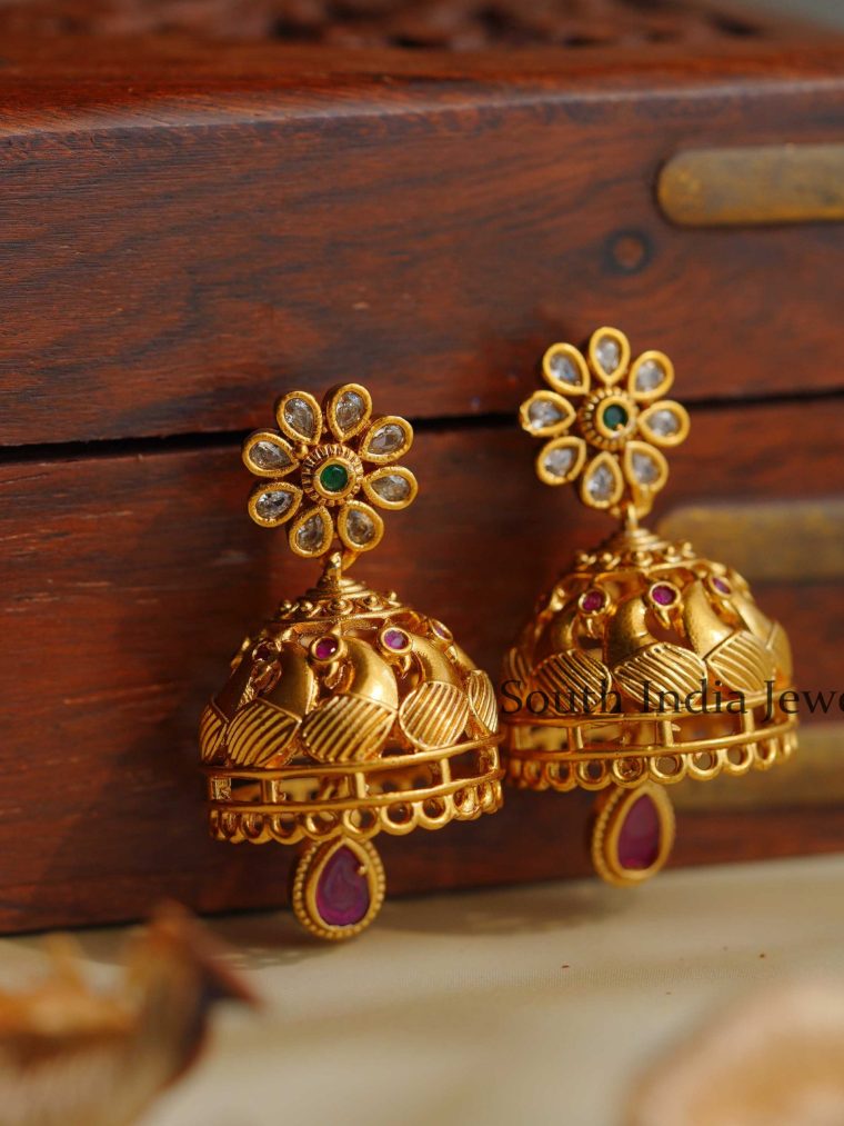 Stone Studs with Peacock Jhumkas