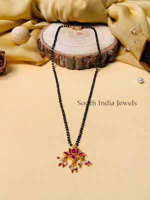 Charming Gold Plated Ahmedabadi Jadau Pachi Polki Kundan Lotus Mangalsutra