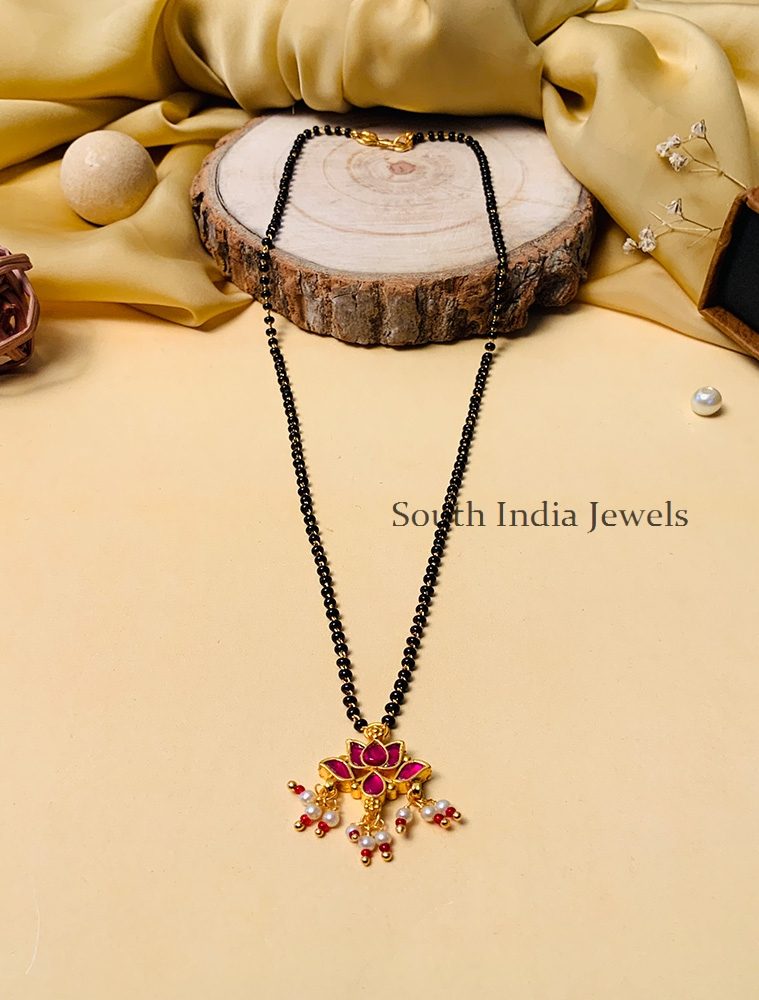 Charming Gold Plated Ahmedabadi Jadau Pachi Polki Kundan Lotus Mangalsutra