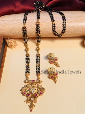 Classic Black Beaded & Antique Long South Indian Mangalsutra & With Pair of Earrings