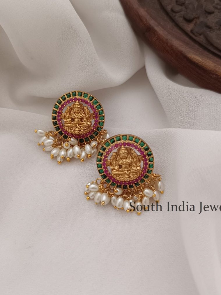 Classy Round Lakshmi Rice Pearl Earrings