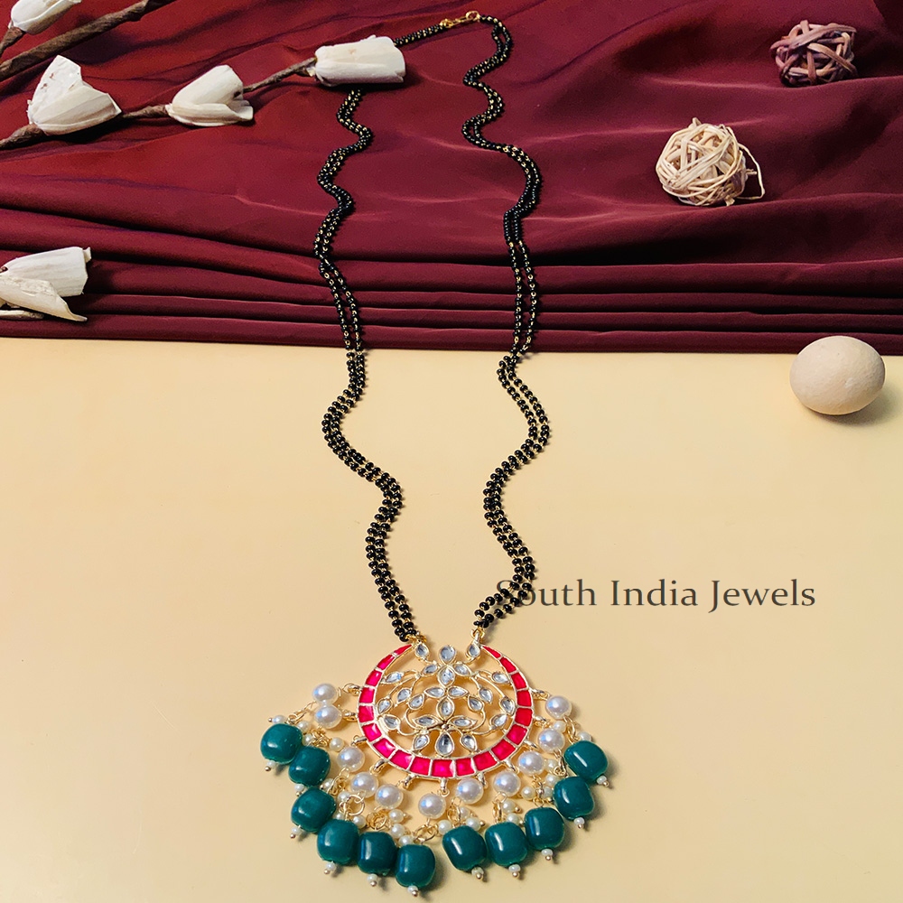 Cute Black Beaded & American Diamond Long Mangalsutra