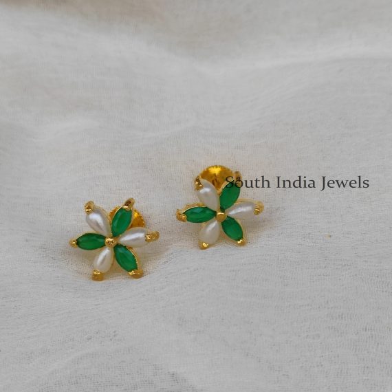 Cute Green Stones and Pearl Studs