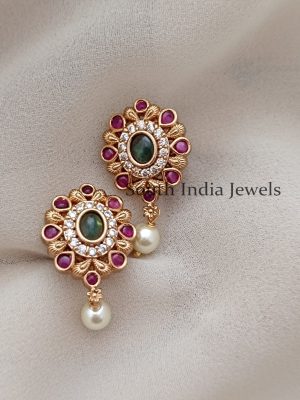 Cute Ruby Flower Studs