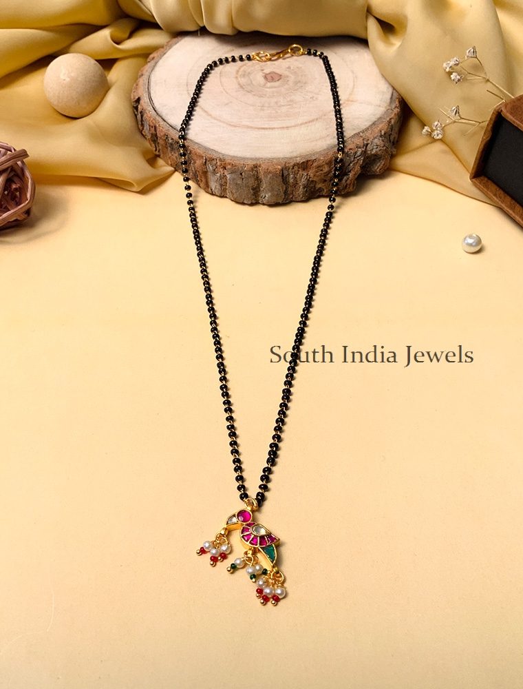 Exquisite Gold Plated Ahmedabadi Jadau Pachi Polki Kundan Parrot Mangalsutra