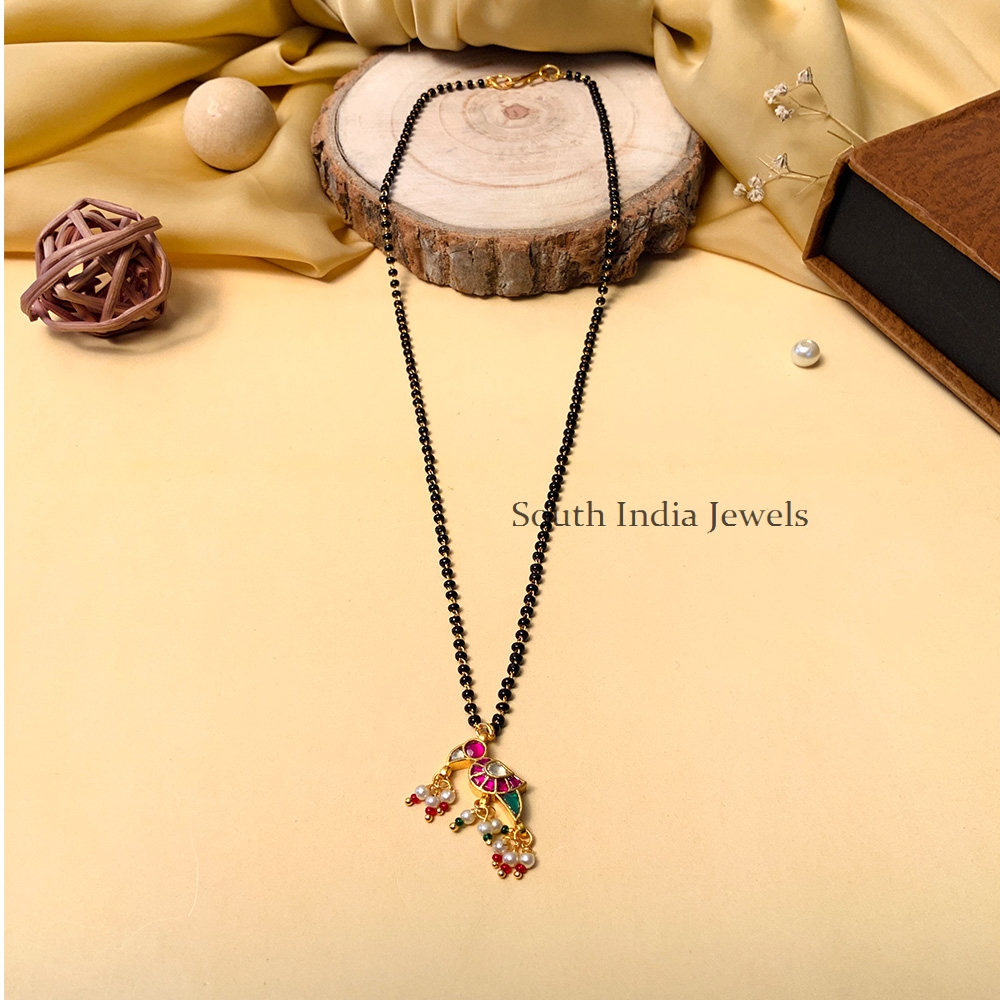 Exquisite Gold Plated Ahmedabadi Jadau Pachi Polki Kundan Parrot Mangalsutra