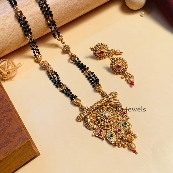 Fantastic Black Beaded & Antique Long South Indian Mangalsutra & With Pair of Earrings
