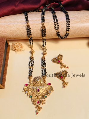 Fantastic Black Beaded & Antique Long South Indian Mangalsutra & With Pair of Earrings