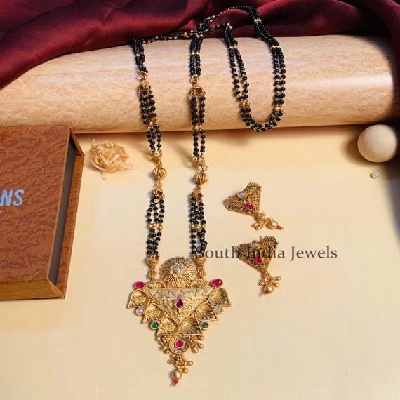 Fantastic Black Beaded & Antique Long South Indian Mangalsutra & With Pair of Earrings