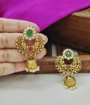 Matte Finish Gold Layer Jhumka Earrings with CZ Pearls