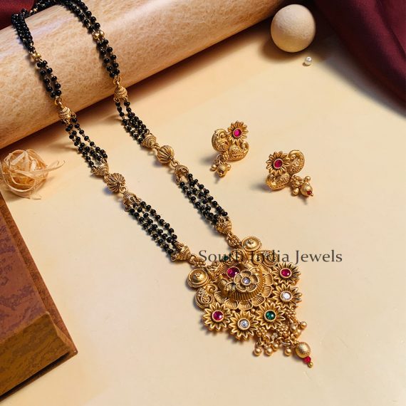 Gorgeous Black Beaded & Antique Long South Indian Mangalsutra & With Pair of Earrings
