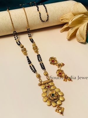 Gorgeous Black Beaded & Antique Long South Indian Mangalsutra & With Pair of Earrings