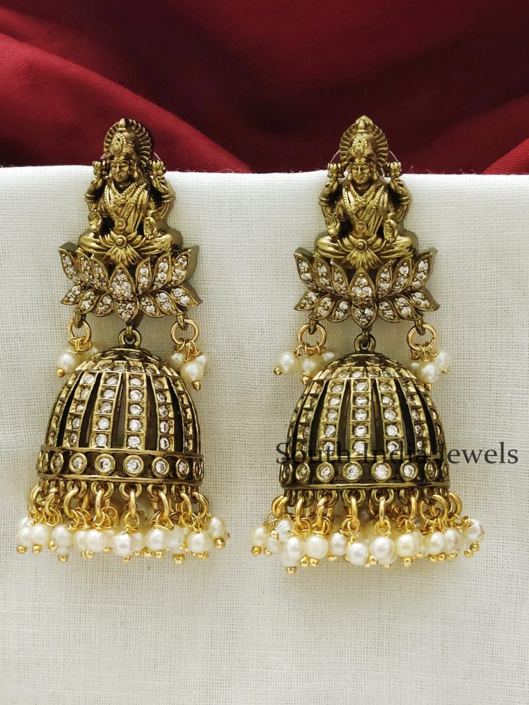 Gorgeous Lakshmi Mehndi Victorian Polish AD Jhumka Earrings