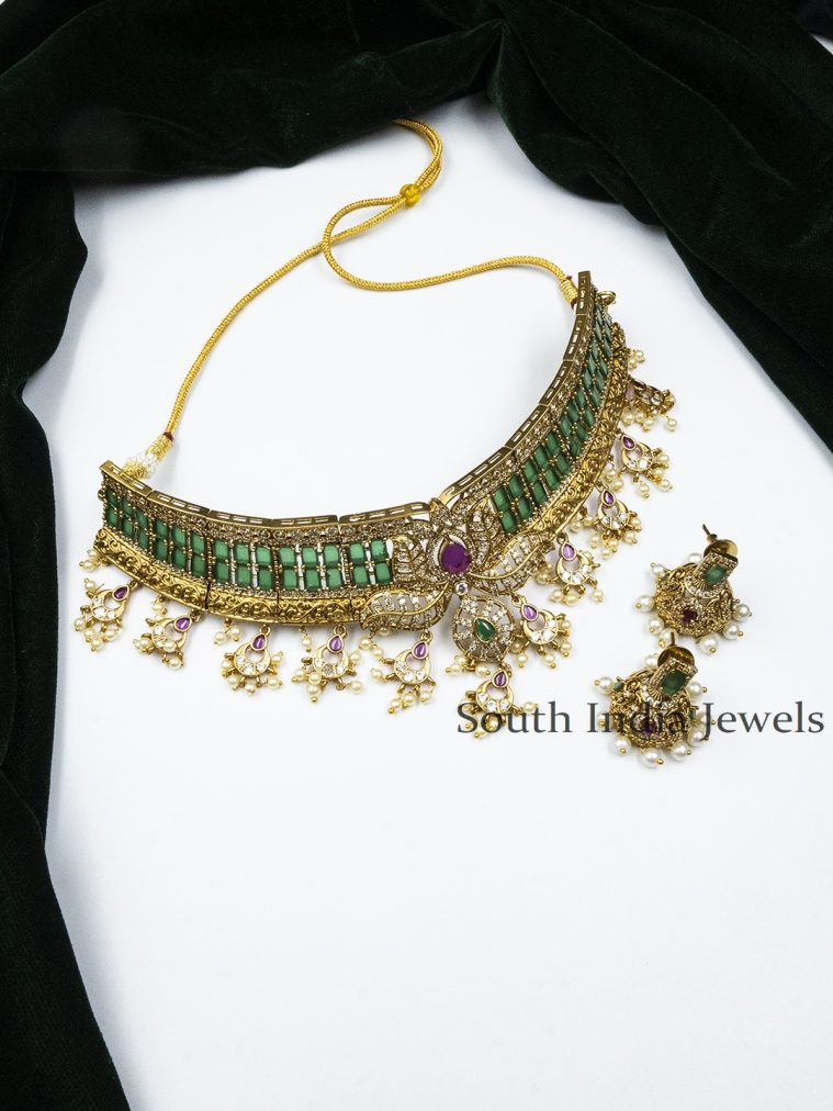 Gorgeous Statement Piece AD Studded Green Choker