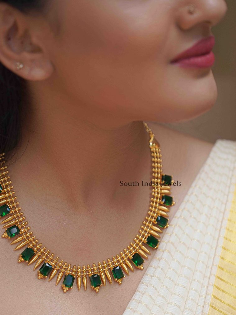Marathakam Emerald Stone Spike Necklace