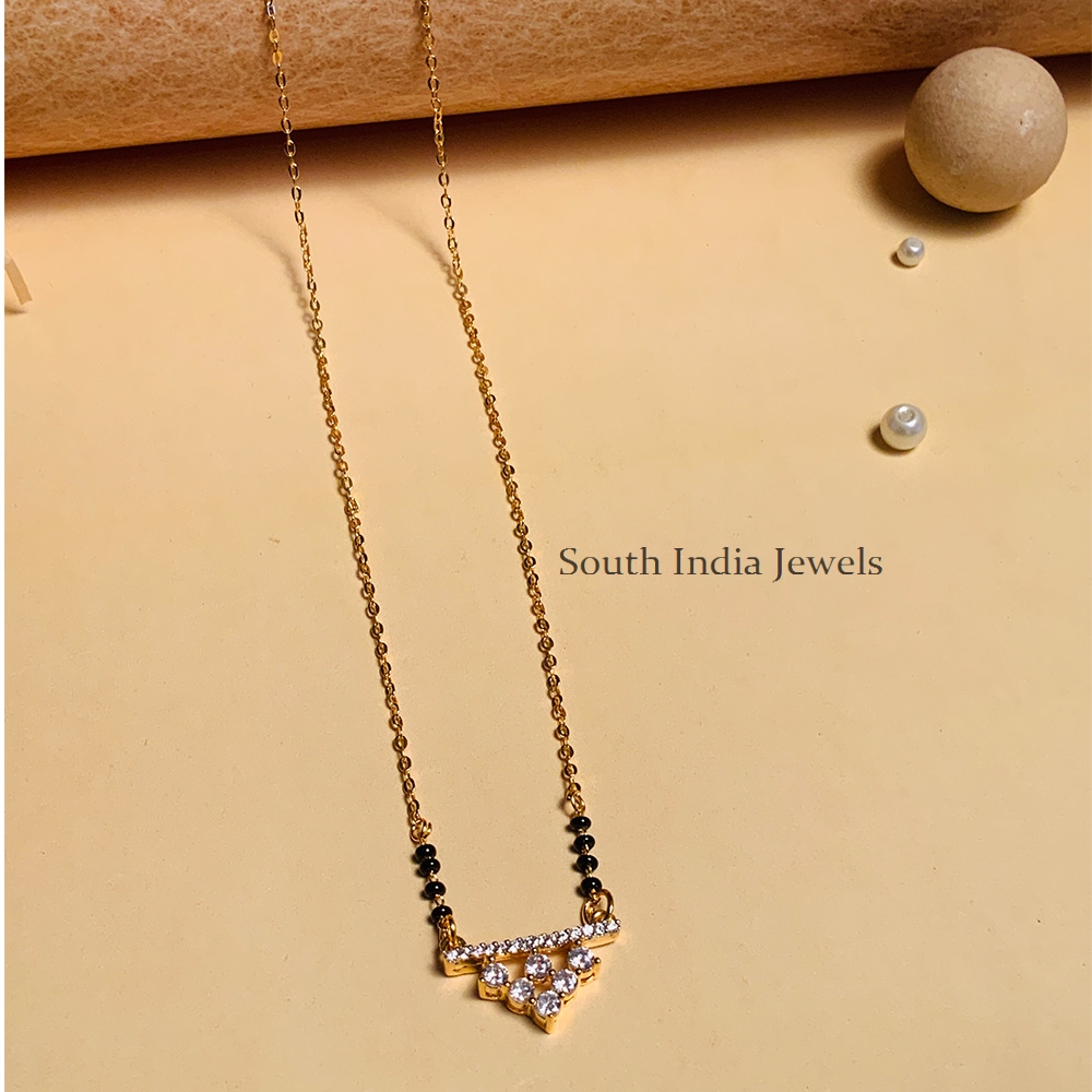 Marvelous Gold Plated Black Beaded & American Diamond Mangalsutra