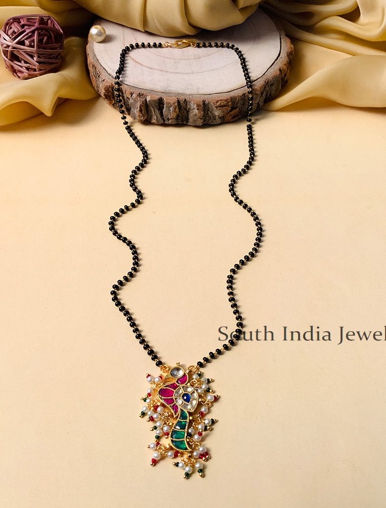 Mesmerizing Ahmedabadi Jadau Pachi Polki Kundan Peacock Mangalsutra