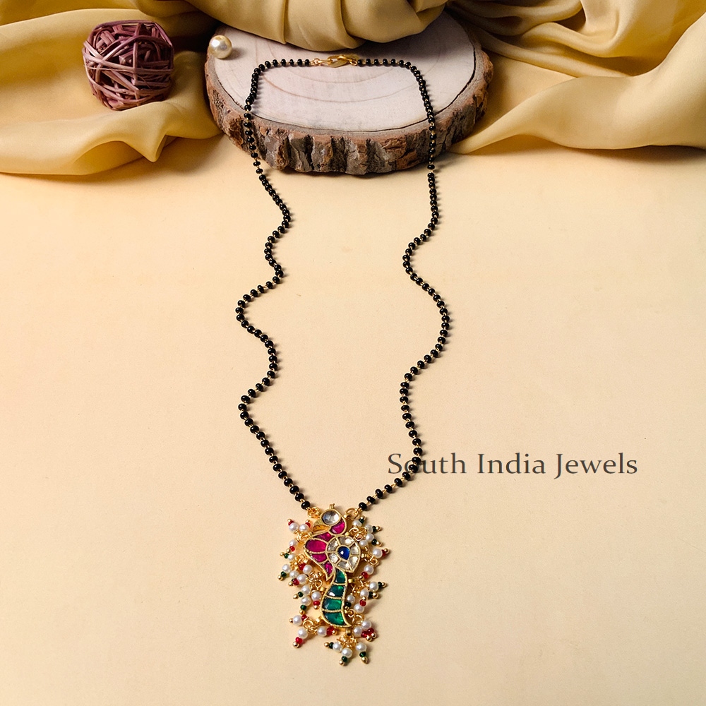 Mesmerizing Ahmedabadi Jadau Pachi Polki Kundan Peacock Mangalsutra