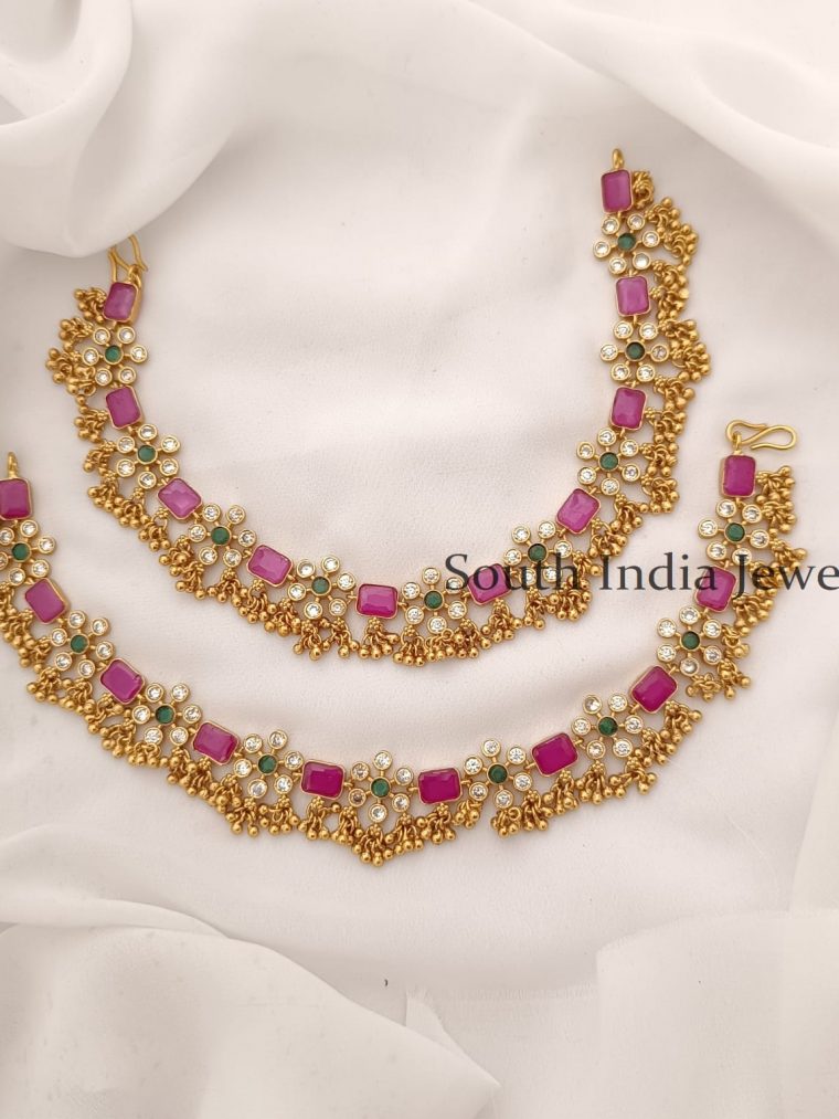 Floral Design Antique Finish Anklets - South India Jewels