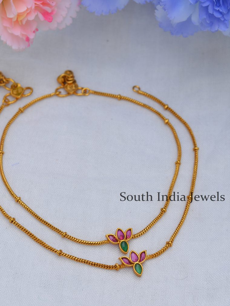 Bridal Flower Design Anklets | Unique Anklets - South India Jewels