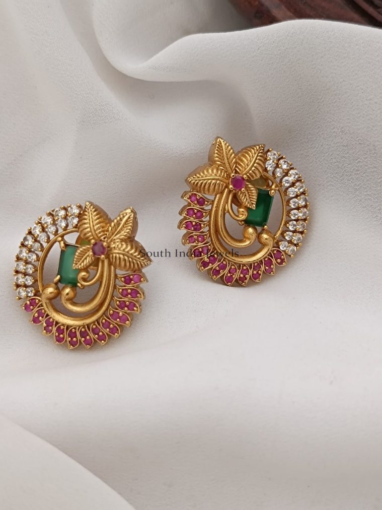 Ruby Flower Design Studs