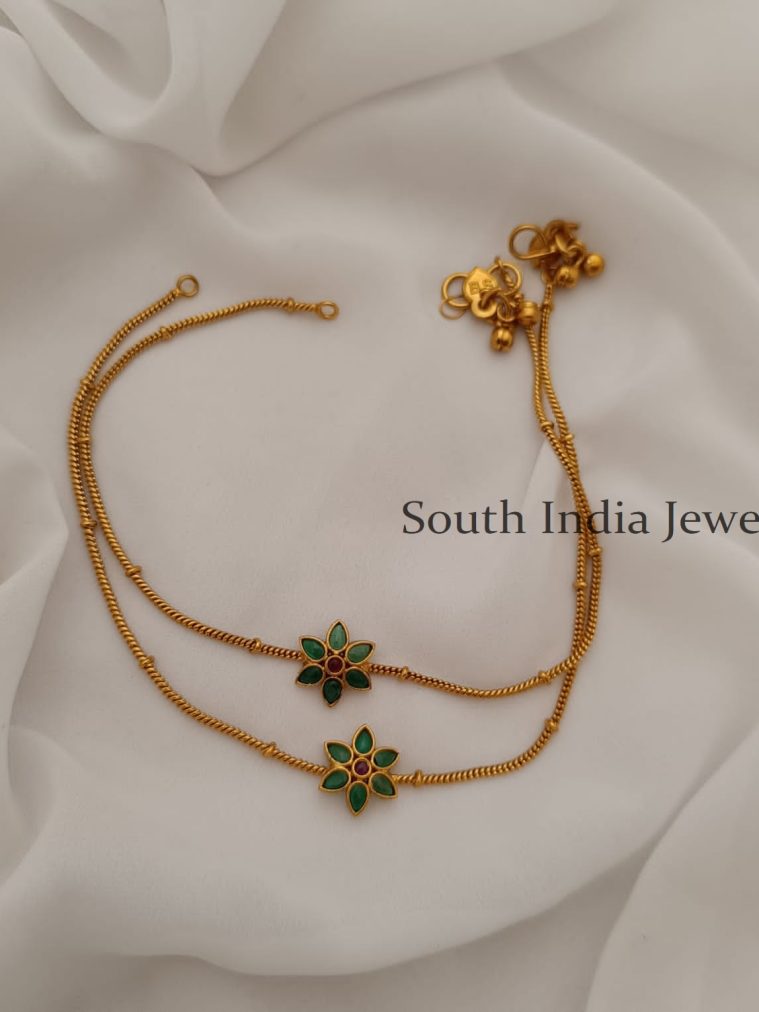 Simple Green Jadau Kundan Anklets