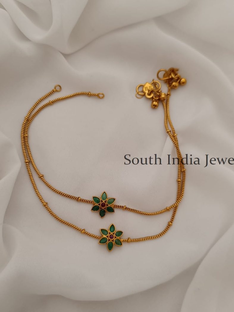 Simple Green Jadau Kundan Anklets