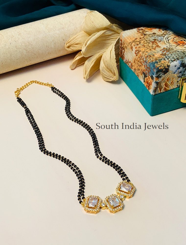 Sparkling Gold Plated Black Beaded & American Diamond Chocker Mangalsutra