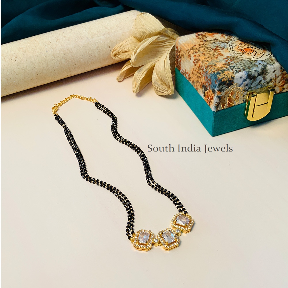 Sparkling Gold Plated Black Beaded & American Diamond Chocker Mangalsutra