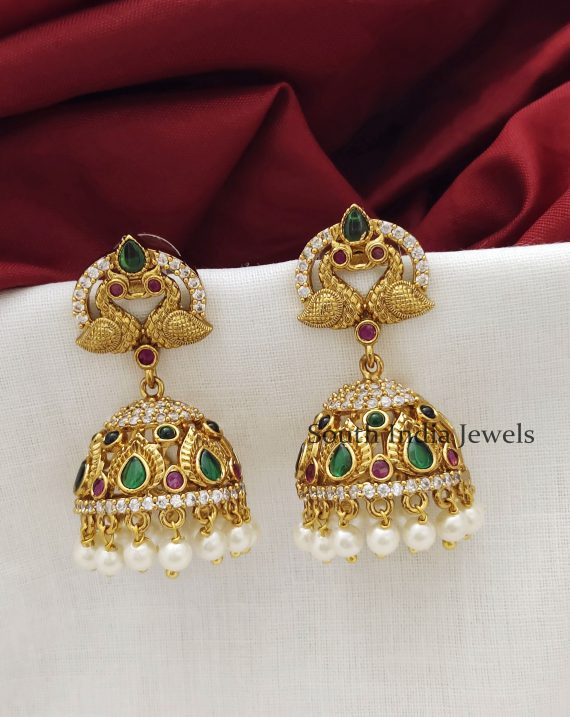 Matte Finish Peacock Jhumka Earrings