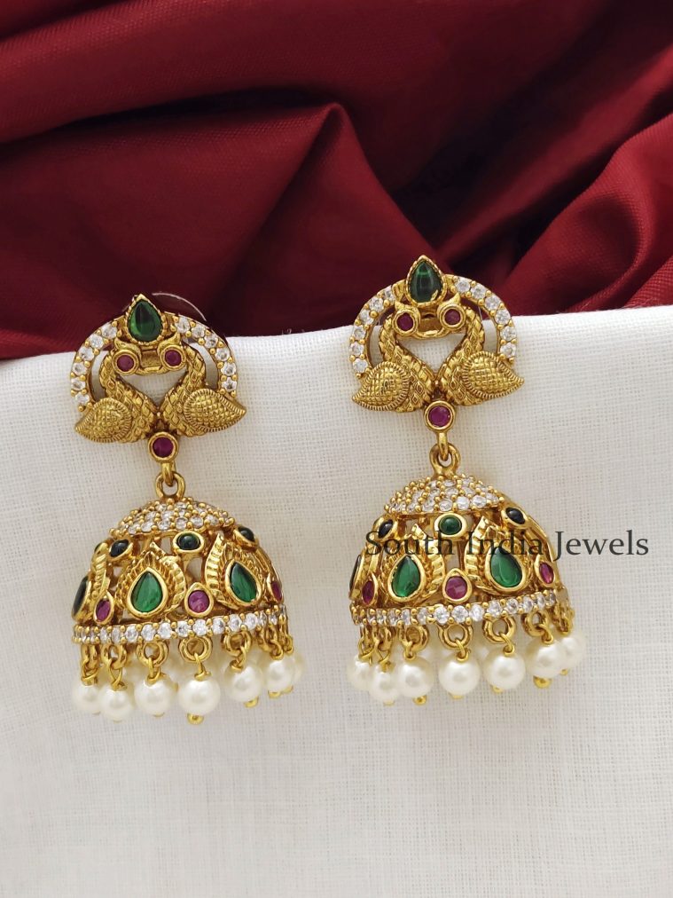 Matte Finish Peacock Jhumka Earrings