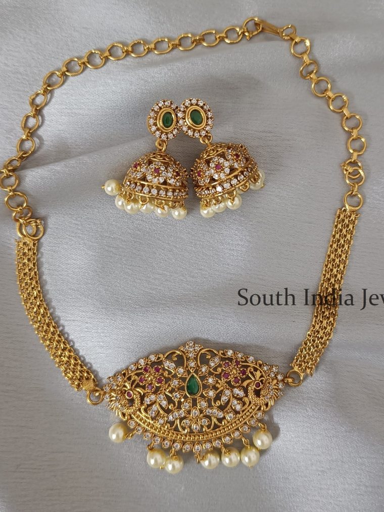 Stunning AD Choker Necklace with Earrings