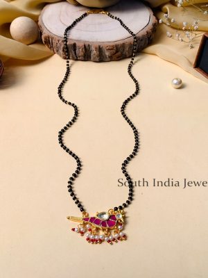 Stunning Ahmedabadi Jadau Pachi Polki Kundan Pink Parrot Mangalsutra