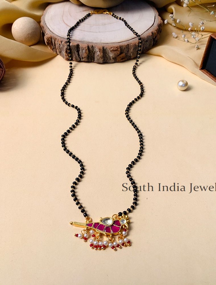 Stunning Ahmedabadi Jadau Pachi Polki Kundan Pink Parrot Mangalsutra