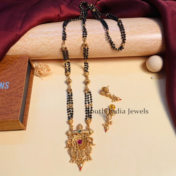 Stunning Black Beaded & Antique Long South Indian Mangalsutra & With Pair of Earrings