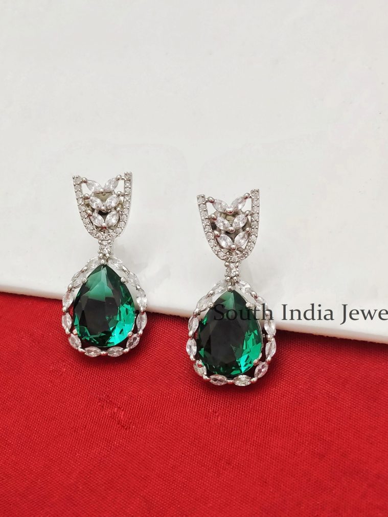 Stunning CZ Elegance Green Tear Drop Earrings