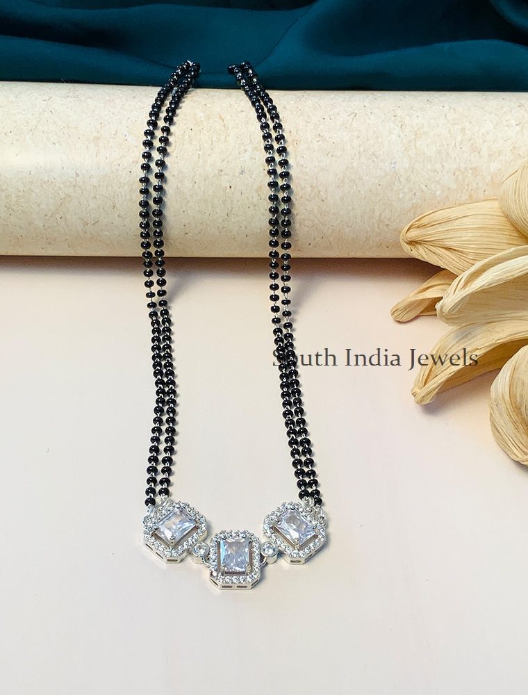 Stunning Silver Plated Black Beaded & American Diamond Chocker Mangalsutra