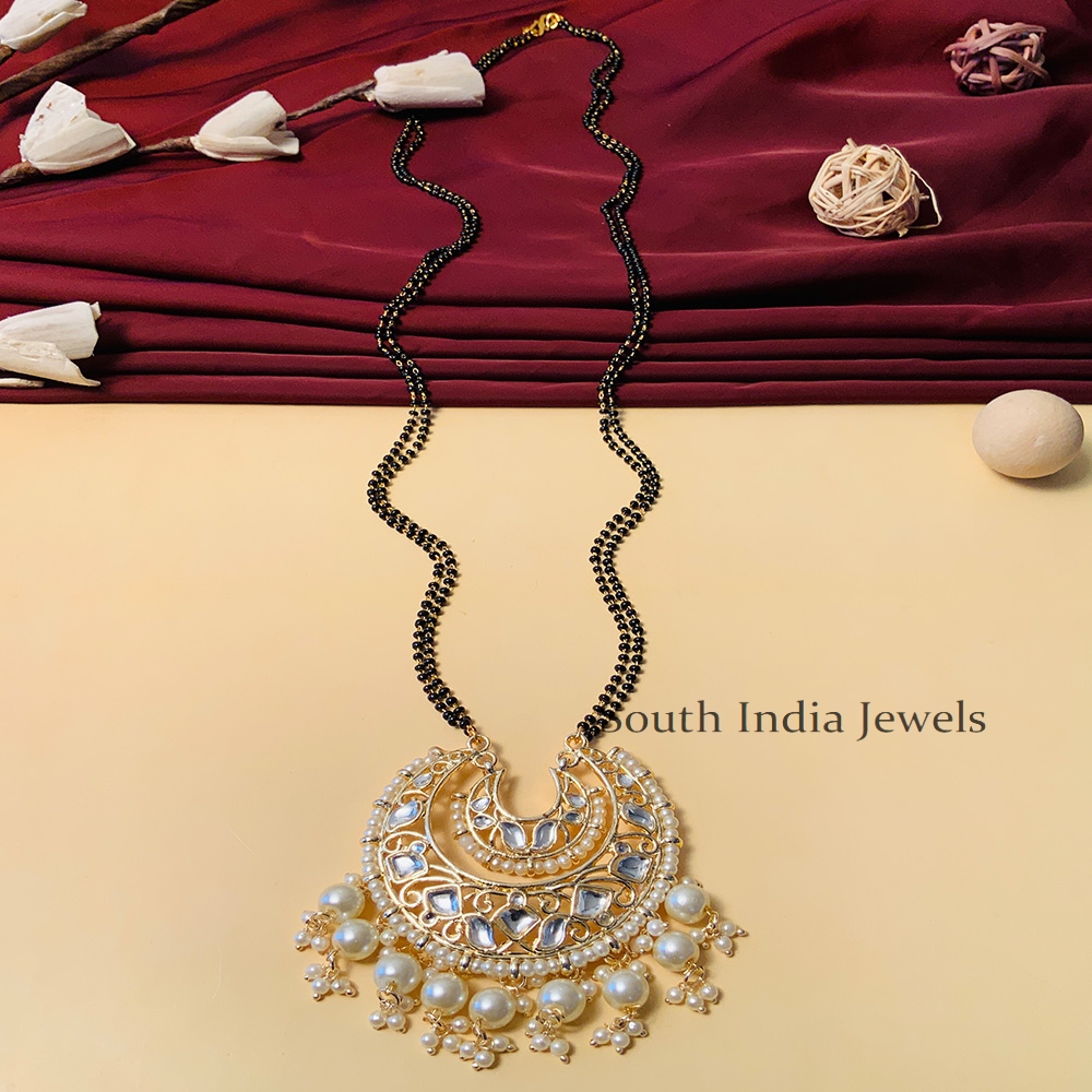 Trendy Black Beaded & American Diamond Long Mangalsutra