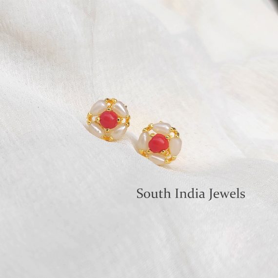 Trendy Pearls and Coral Studs