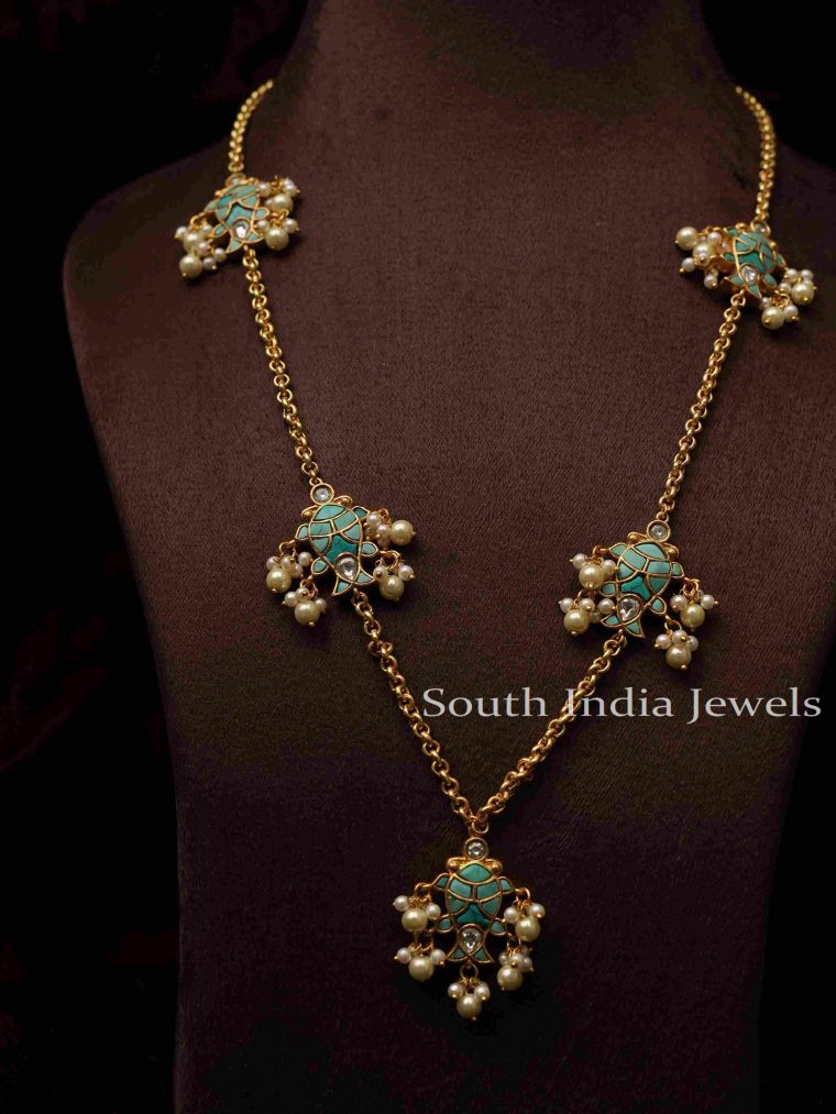 Trendy Turquoise Polki Chain - Small Fish Motif