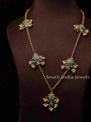 Trendy Turquoise Polki Chain - Small Fish Motif