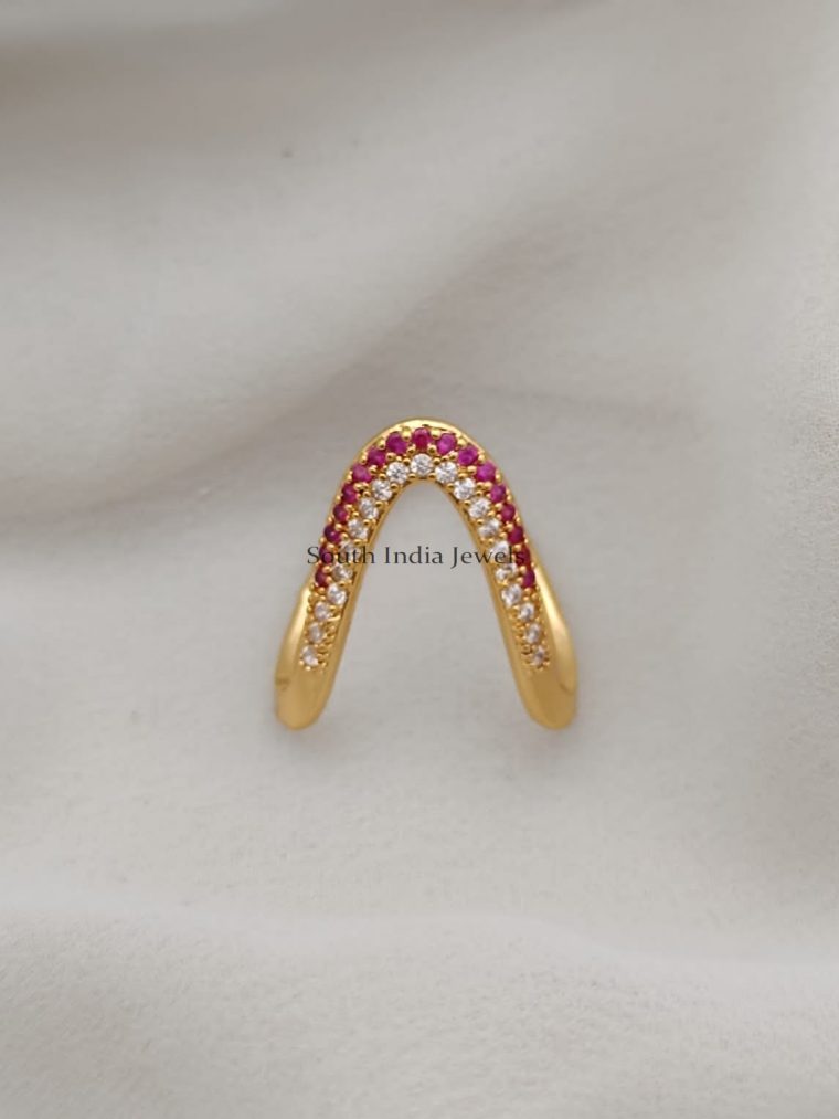 U Shape Red and White Stone Finger Ring