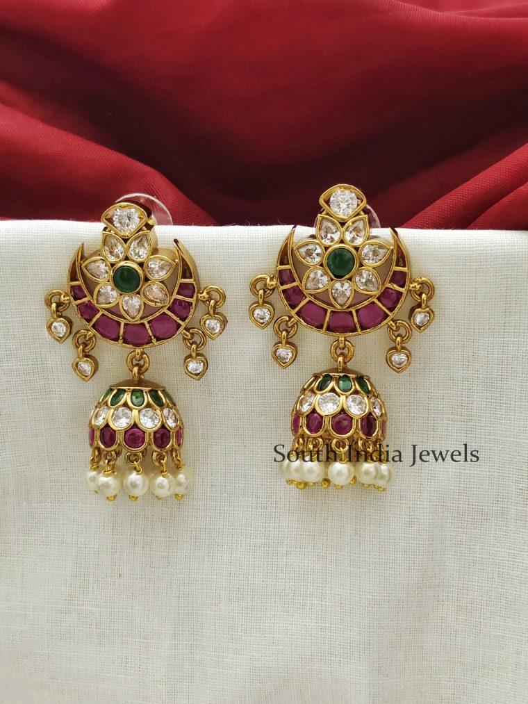 Wonderful AD Kempu Ruby Emerald Jhumka Earrings