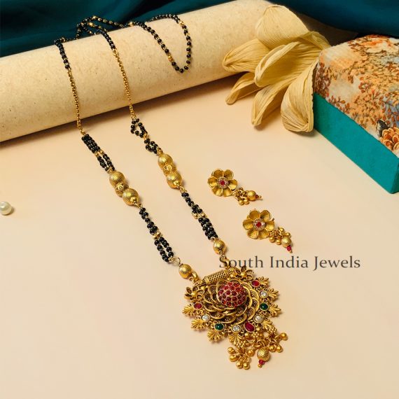 Wonderful Black Beaded & Antique Long South Indian Mangalsutra & With Pair of Earrings