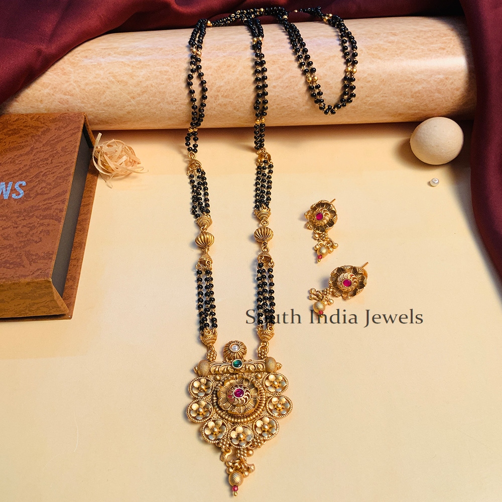 Wonderful Black Beaded & Antique Long South Indian Mangalsutra & With Pair of Earrings