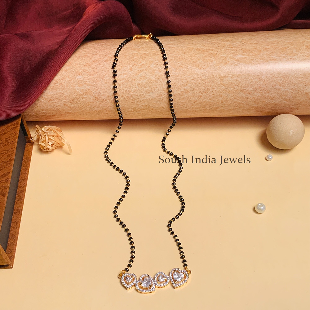 Wonderful Gold Plated Black Beaded & American Diamond Mangalsutra