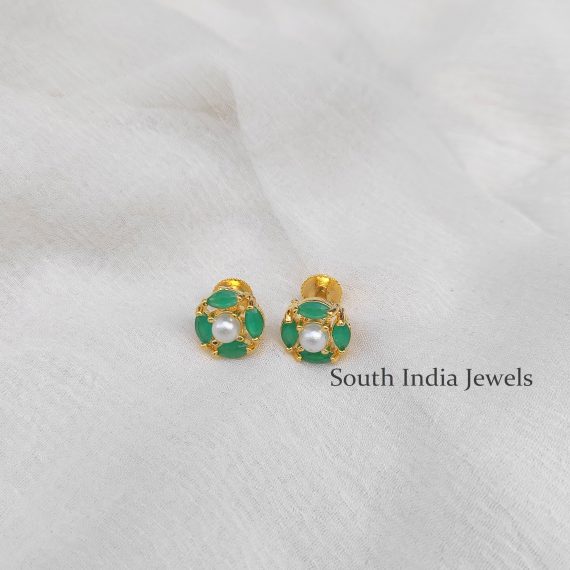 Wonderful Green Stones and Pearl Studs